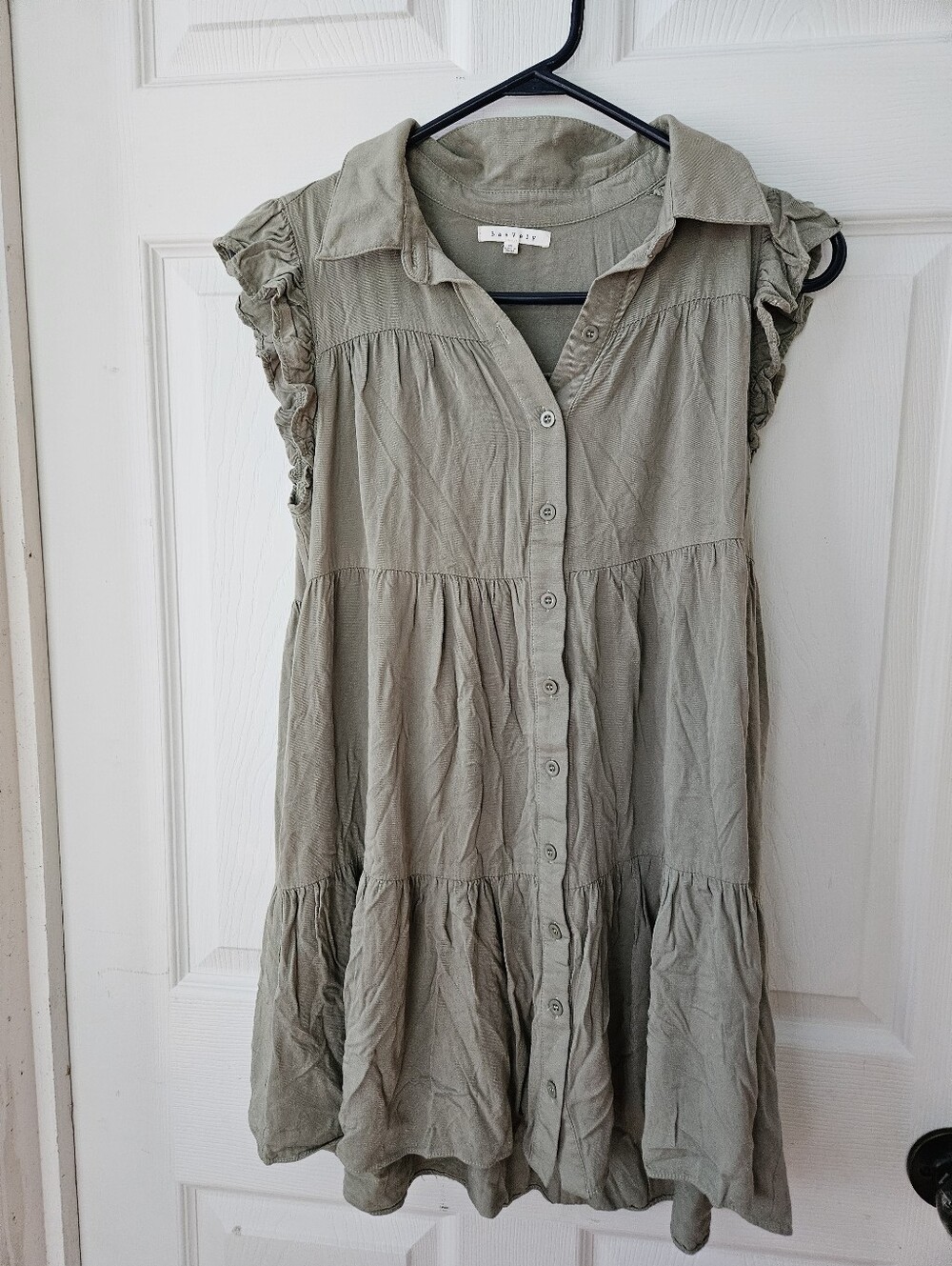 Button-Front Tiered Tunic Top in Sage Green
